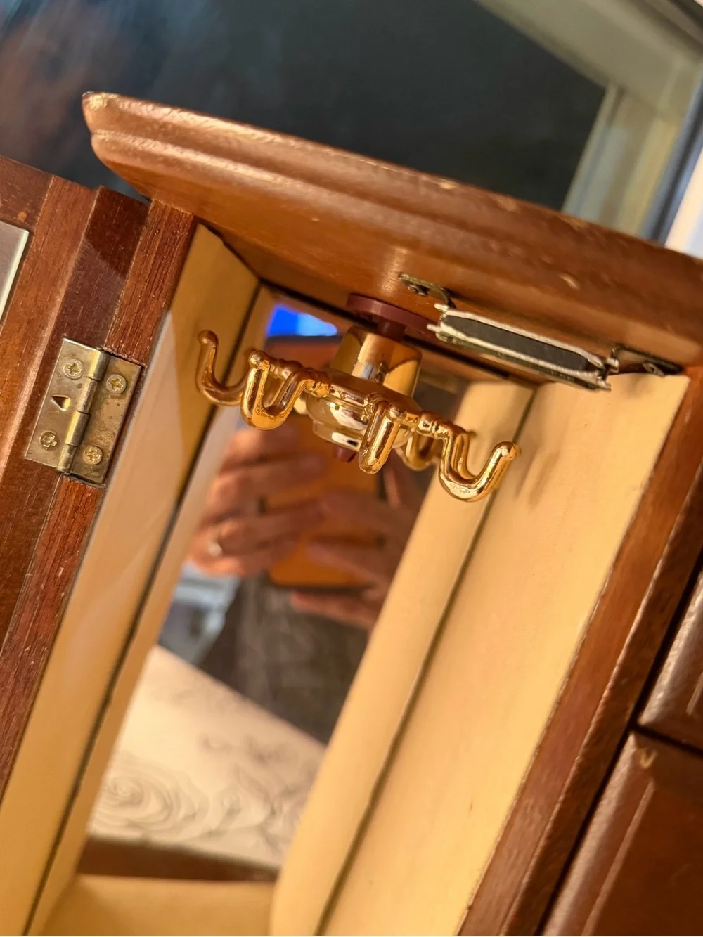Wooden Brown Jewelry Armoire with Glass Doors
